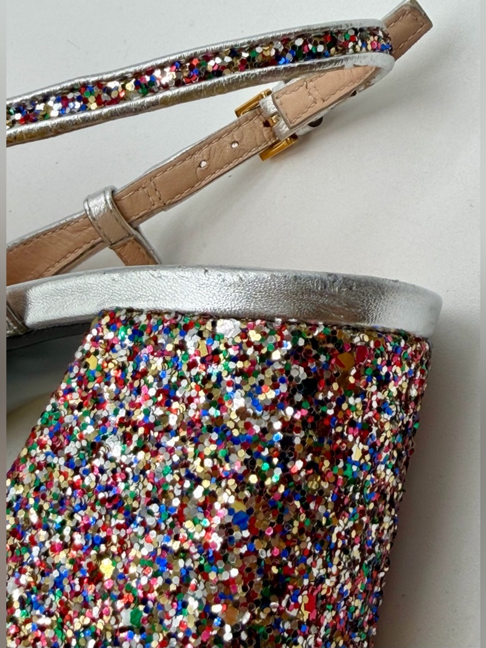 Gucci Baby Horsebit Multicolor Glittered Leather Slingback Block Heel Pumps EU38 - Picture 7 of 14